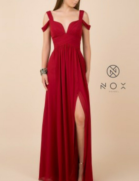 WHITE BURGUNDY BLUE OFF SHOULDER EVENING DRESS - Picture 5 of 7